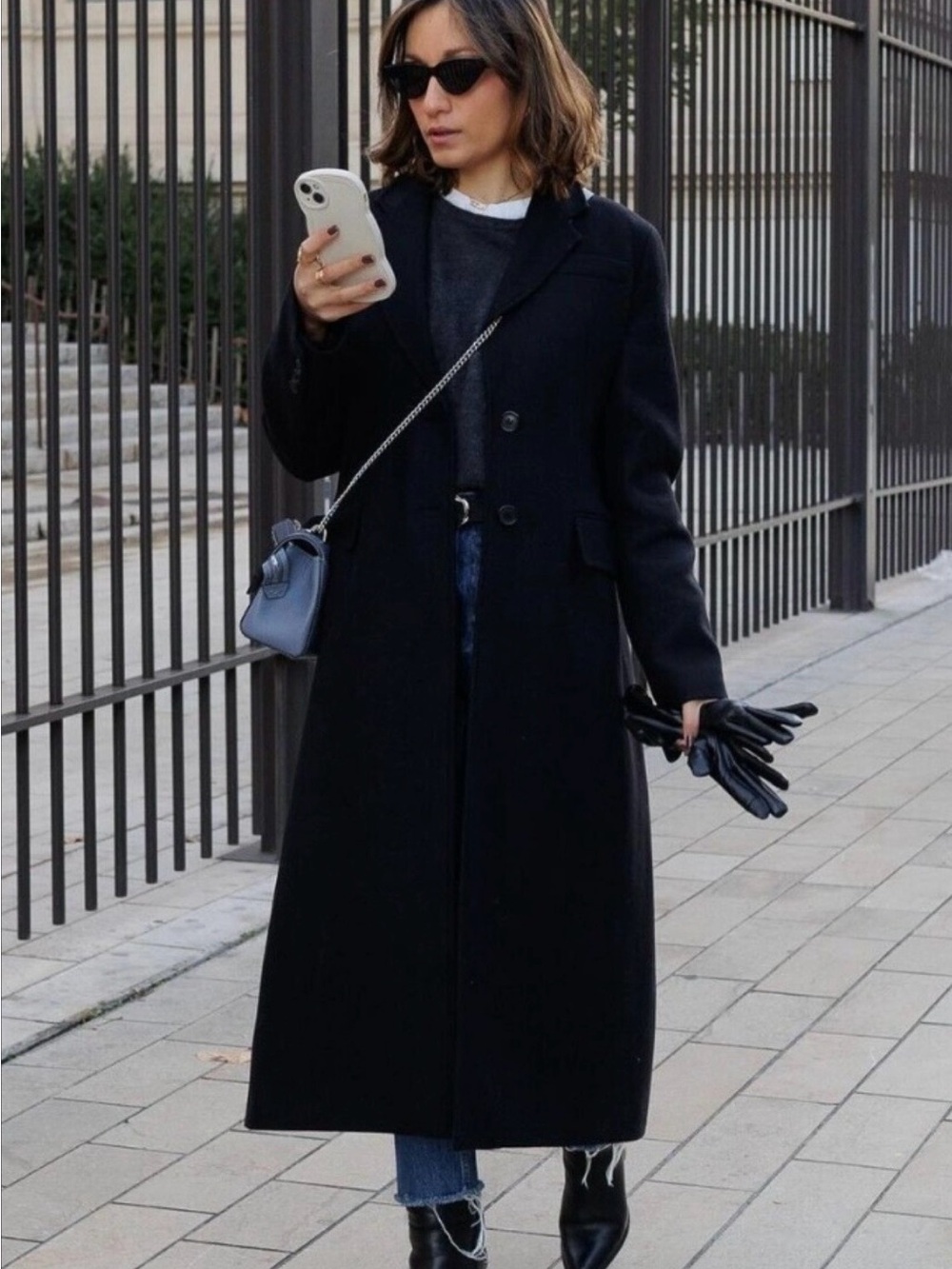 Zara Black Longline Single-Breasted Wool Coat
